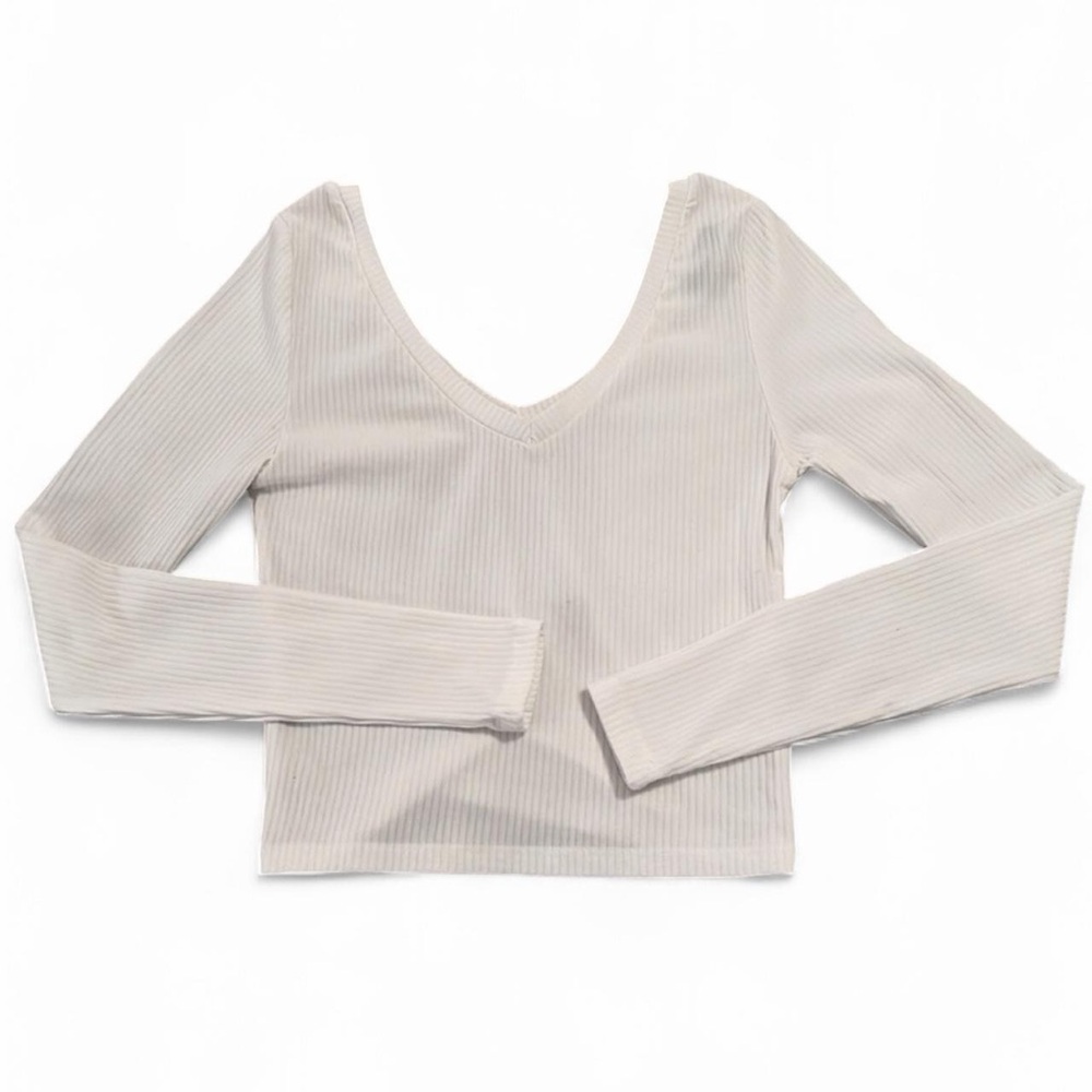 Topshop Ribbed V Neck Crop Top White 2 - Picture 3 of 6